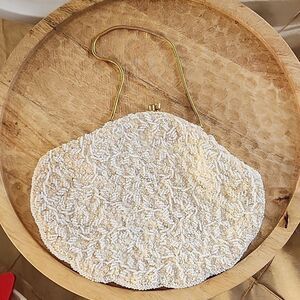 Vintage Beaded & Sequined Evening Bag with Gold tone Chain Coquette Bridal